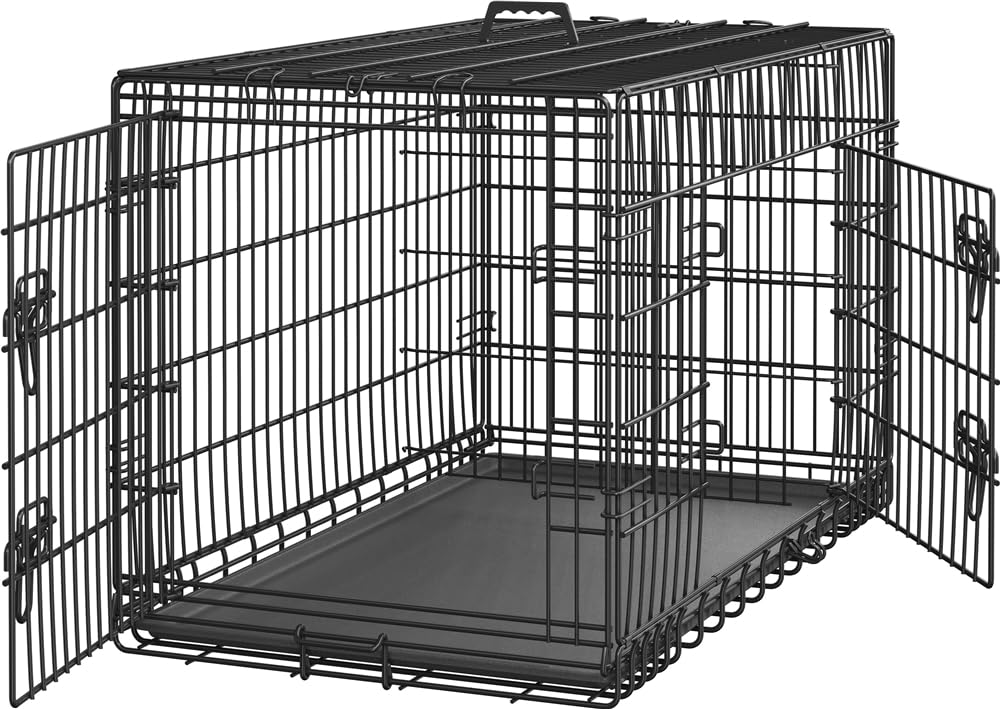 Yaheetech Gabbia per Cani Gatti Kennel in Metallo Cuccioli Pieghevole con Vassoio Rimovibile Doppia Porta e Divisorio Regolabile 107 × 60 × 66 cm Nero