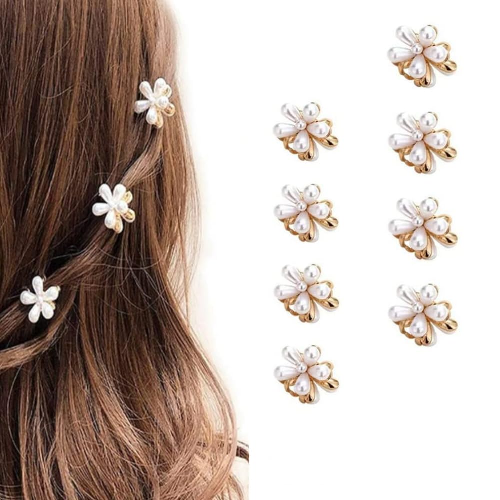 Erweicet 8PCS Hair Claw Pearl Flower Clip Hair Accessories Decorative Clip White Women Girls Pearl Hair Clips Set