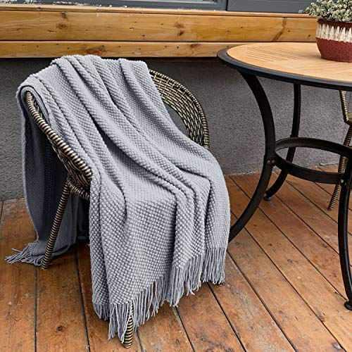 LOMAO Knitted Throw Blanket with Tassels Bubble Textured Soft Lightweight Throws for Couch Cover Home Decor (Light Grey, 50x60) - Thumbnail 6