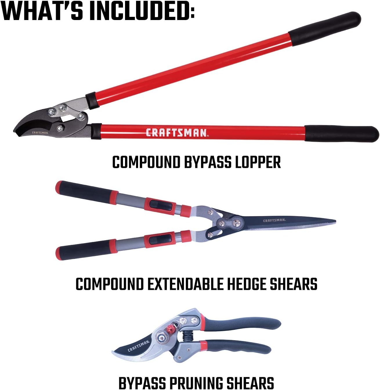 CRAFTSMAN CMXMKIT0140 3-Piece Pruning Set with Bypass Pruning Shears, Compound Lopper and Extendable Hedge Shears : Patio, Lawn & Garden