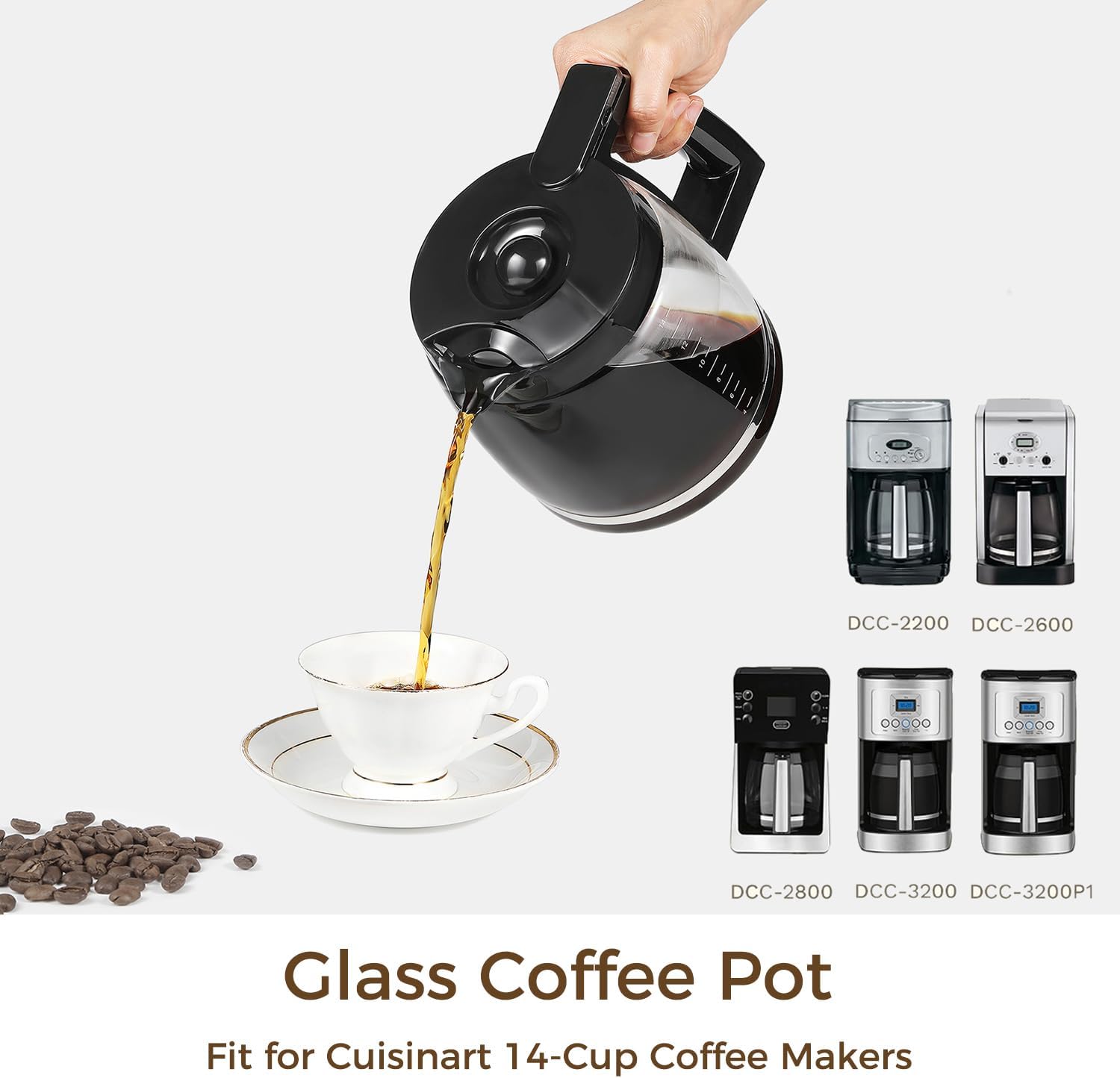 14 Cup Carafe Replacement Compatible with Cuisinart, Coffee Pot Replacement 14 Cup for DCC-3200, DCC-3200P1, DCC-2200, DCC-2600, DCC-2800, Heat-Resistant, Easy-Pour Spout - Image 2