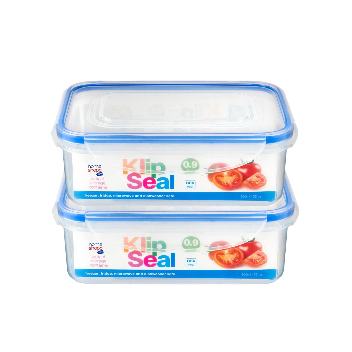 HOMESHOPA Plastic Airtight Food Storage Container, Leakproof Rectangle Container with Clip-Lock Lid, BPA Free Reusable Meal Prep Lunch Box Microwave Freezer & Dishwasher Safe (2 Pack, 900ml)