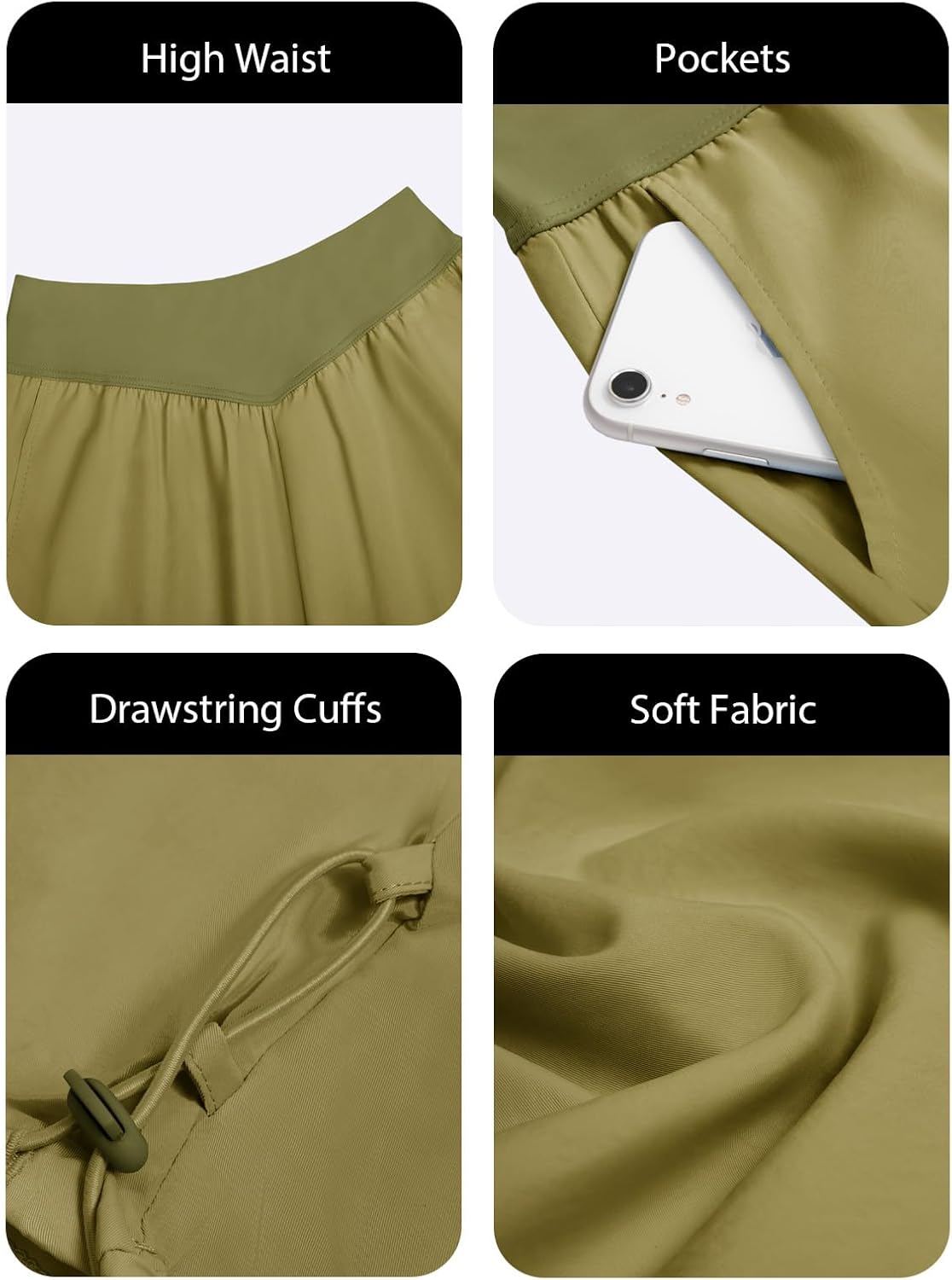 Fisoew Womens Wide Leg Pants Casual High Waist Baggy Track Pants Loose Fit Drawstring Cuffs Lounge Pant with Pockets Army Green - Image 6