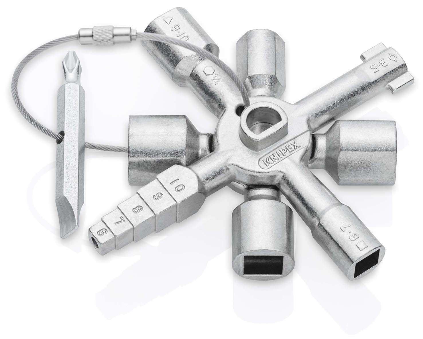 KNIPEX Twinkey Control Cabinet Key, for All Common Locking Systems, 10 Profiles, 2 Crosses, 1 Key, Utility Key, Square Key, Triangle Key, 00 11 01
