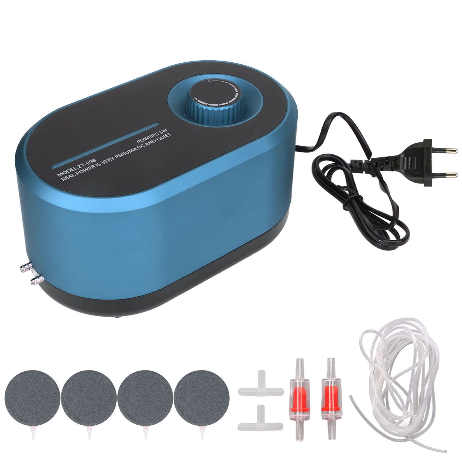 Naroote Bomba de Aire de Acuario, Bomba de Pescado Fina de Doble Agujero de la de Aire Ajustable Potente Flujo de Grande con Discos de Tuis de 19,7 Pies para Acuario
