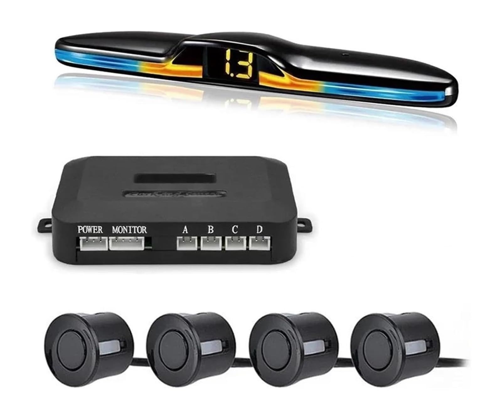 Sensor Aparcamiento Radar Marcha Atrás Trasero para Coche Retroiluminación Monitor Parktronic Kit Pantalla Detector Asistente 4 Sondas Aparcamiento Sistema Radar(Negro)