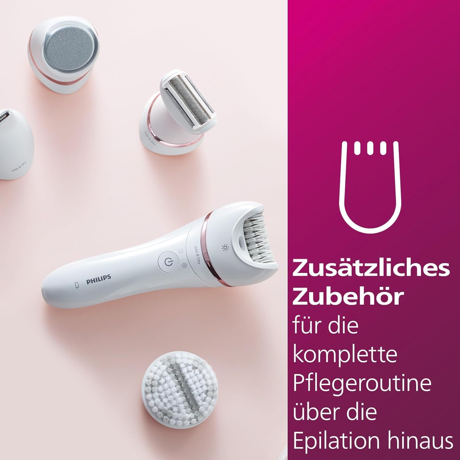 Philips Series 8000 Epilierer BRE740/10 kabelloser Nass- und Trockenepilierer mit 9 Zubehörteilen