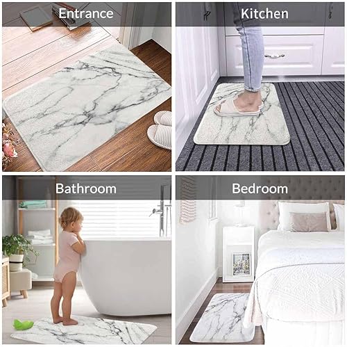 Miniatura 4 de Tapete de baño de mármol abstracto con textura de mármol blanco y gris, tapete de baño antideslizante con parte trasera de goma para bañera,