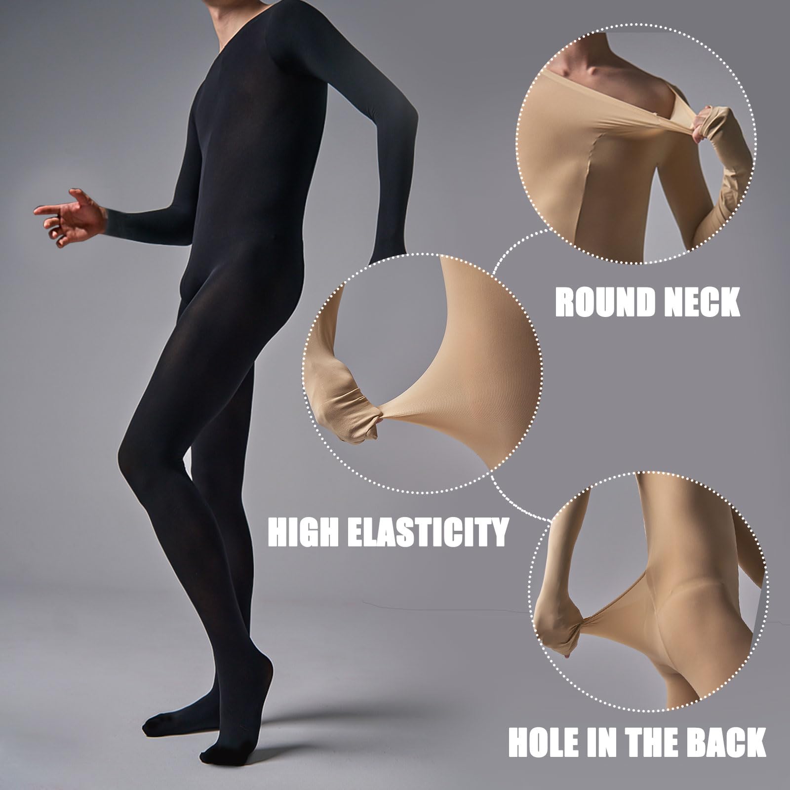 HTRUIYATY Combinaison Homme Bodystocking Ouvert Sexy Bodysuit Manches Longues Pantyhose Lingeries Jumpsuit for Men 120 DEN