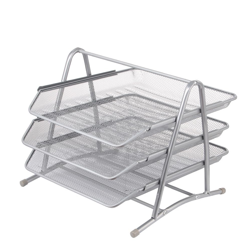 Corbeille à courrier en maille métallique à 3 niveaux – Plateau de classement élégant pour le rangement de papier et de documents, porte-lettres de bureau efficace et design peu encombrant