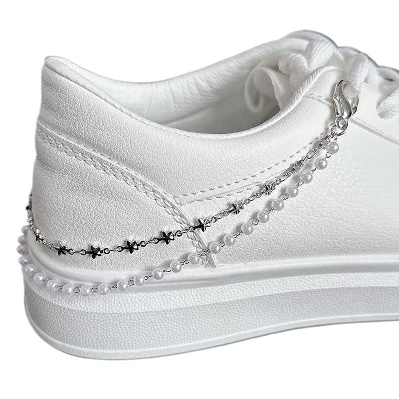 OneTreeTime Bonitos dijes de cadena para zapatos, accesorios de zapatillas, accesorios de decoración para botas, joyería para mujeres y niñas (1 par), Línea de estrellas, Talla única