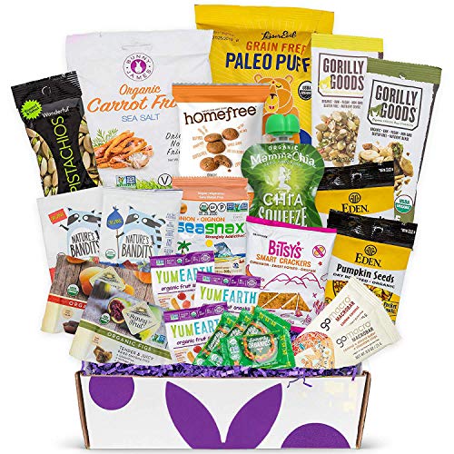 Organic Snack Box Care Package- Assortment Of All Certified Organic Healthy Snack Bars, Cookies, Fruit Snacks, Chips & Sweets - Great Organic Gift Box