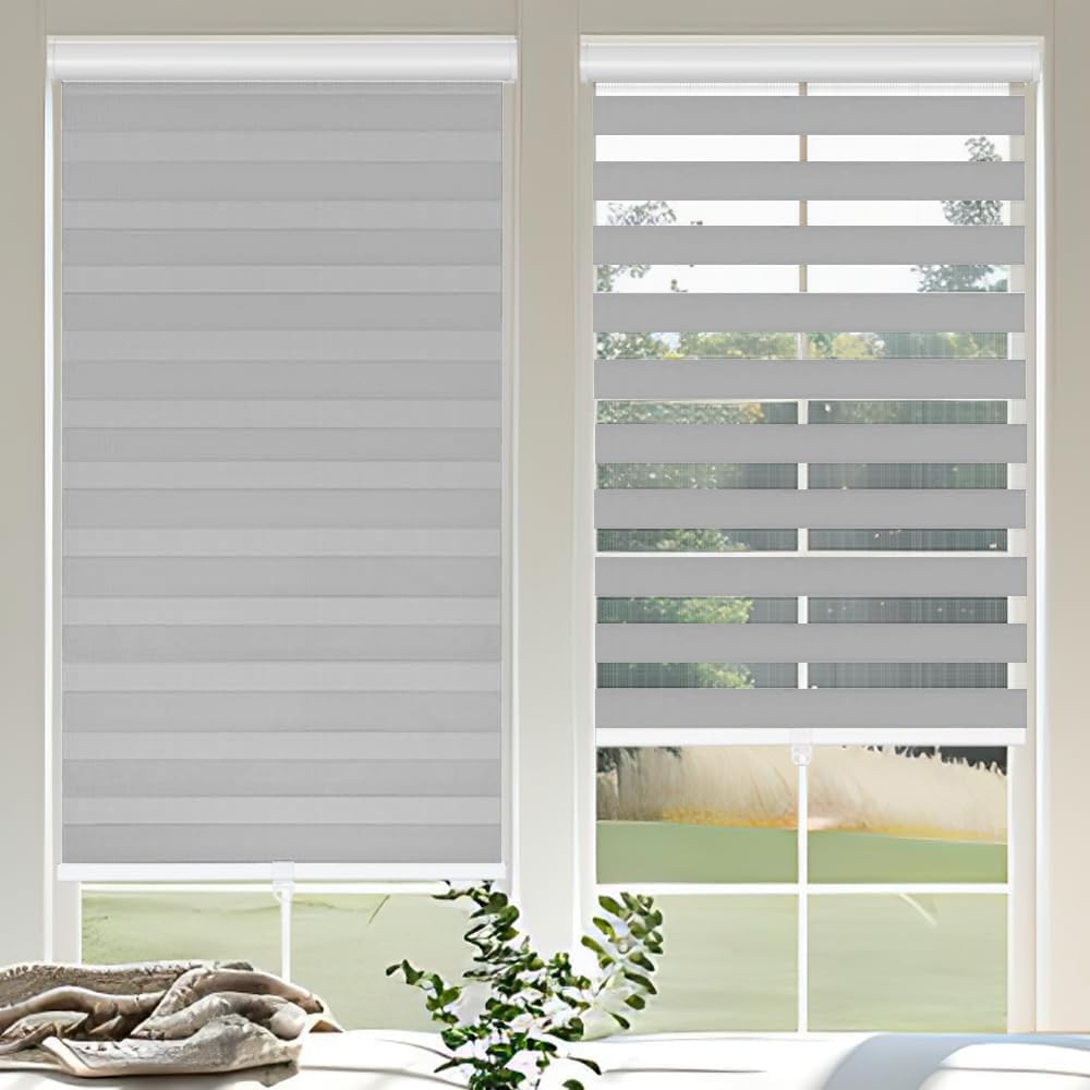 OUDUCK Cordless Zebra Blinds for Windows, 52" W x 72" H Zebra Roller Shades with Valance Free Stop Zebra Roller Shades, Light Control Window