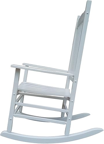Miniatura 4 de Mecedora mecedora A001WT de madera blanca para porche, mecedora para exteriores, fácil de montar, tamaño cómodo, uso en exteriores o interiores
