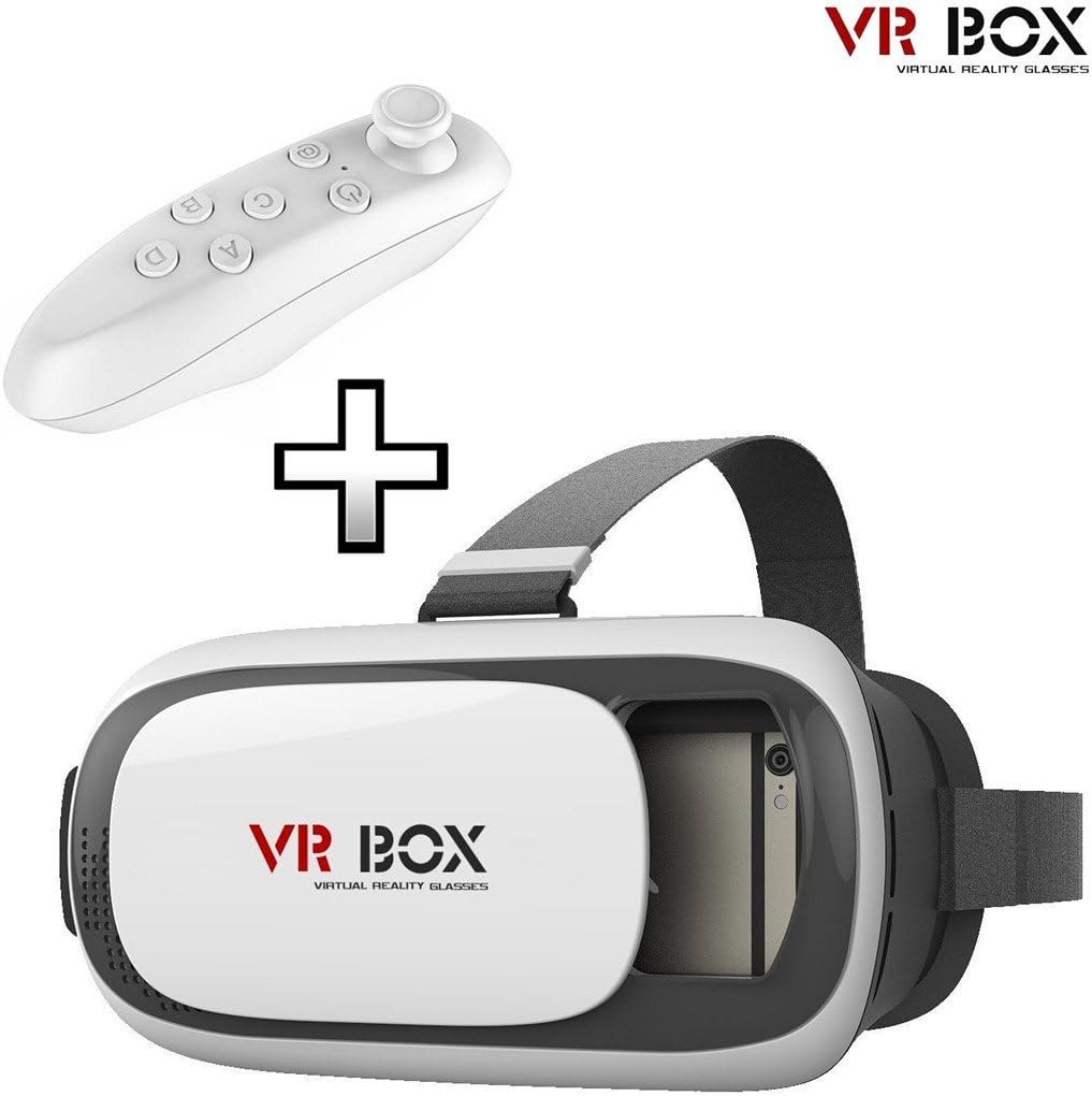 VR Headset, RSHY® VR BOX FREE VR Bluetooth Remote Controller Enhanced 2nd Gen Virtual Reality VR 3D Glasses With Adjustable Lens And Strap For 3.5-6.0 Inch Apply To IPhone 5/5s/SE/6/6s/6 Plus/6s Plus Samsung S6 S7 Edge Note 4 Huawei P9 P8 5X Ascend P6 GX8 Ascend G510 G520 Y530 M1 For 3D Movies and Games