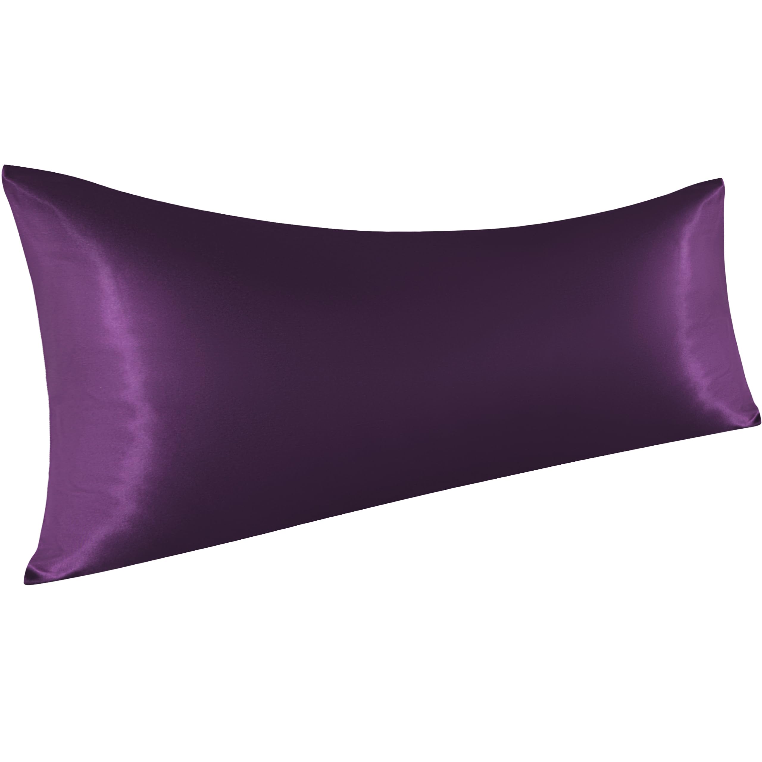 NTBAY Satin Body Pillowcase for Hair and Skin, Luxurious and Silky Pillow case with Envelope Closure, 20x54 Inches, Eggplant Purple