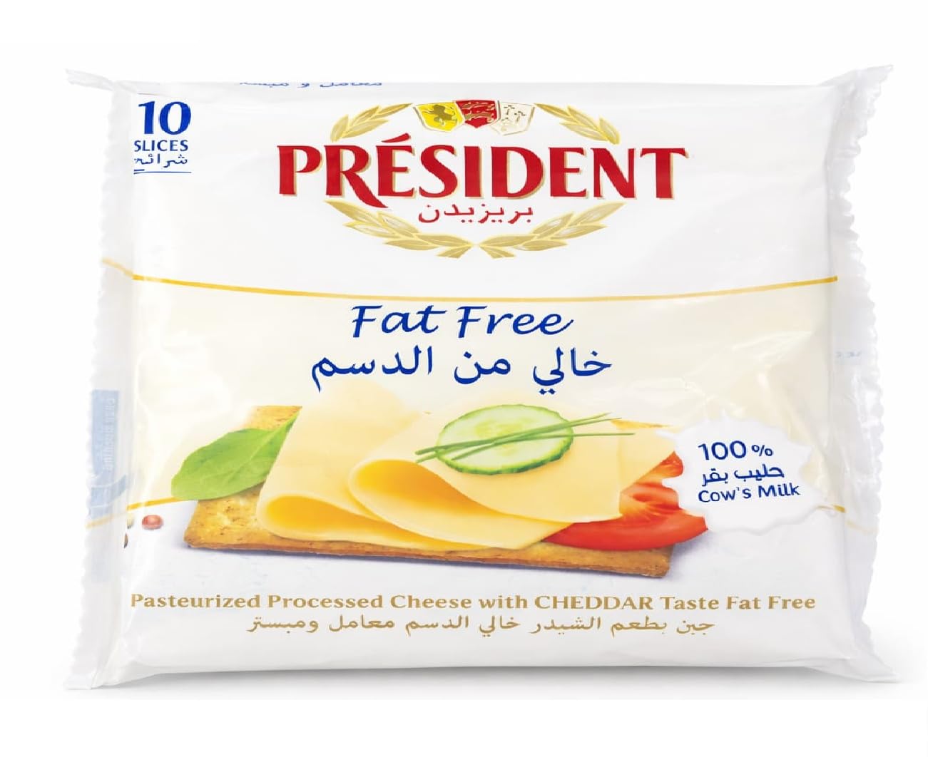 Presidents Extra Light Processed Cheese Slices, 0.9% Fat, 10 Slices 200g (From UAE)