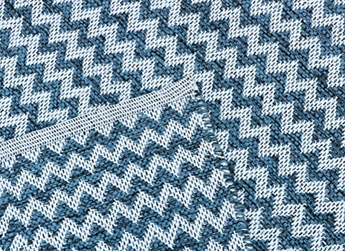 Image of The Home Talk Zig Zag Cotton Area Rug - Carpets Suitable for Living Room, Bedroom, Dining Room, Home Decor - Handcrafted Traditional Rectangular Rugs - Non-Skid | 4' X 6' - Ash Blue |