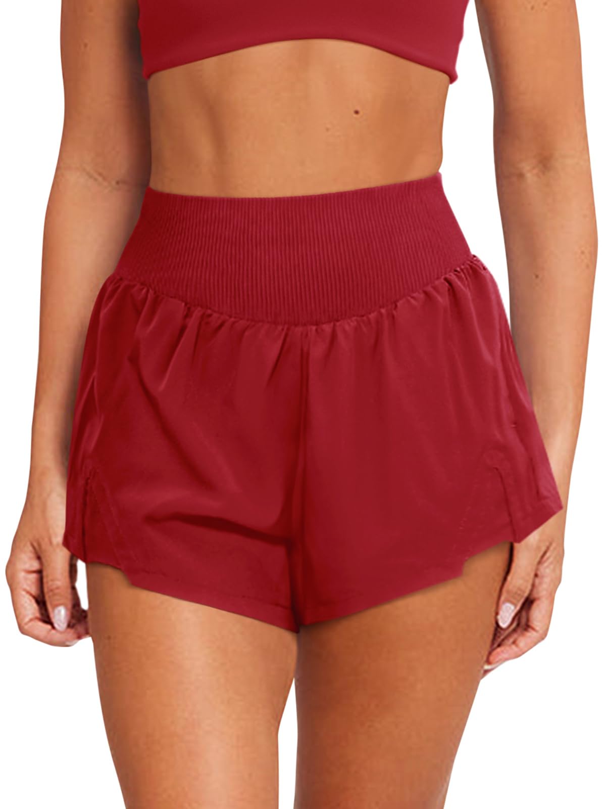 LASLULU Women's Ribbed High Waisted Gym Shorts Tummy Control Biker Workout Running Tennis Shorts with Zipper Pockets