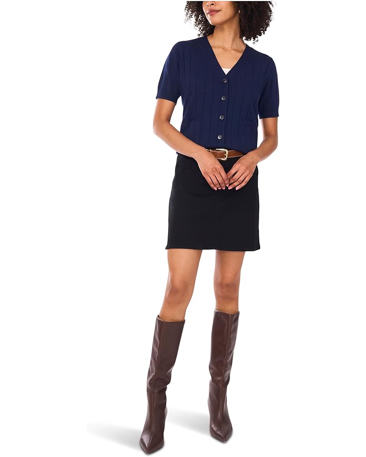 Vince Camuto Rib Short Sleeve V-Neck Cardigan with Pockets - #3 of 4