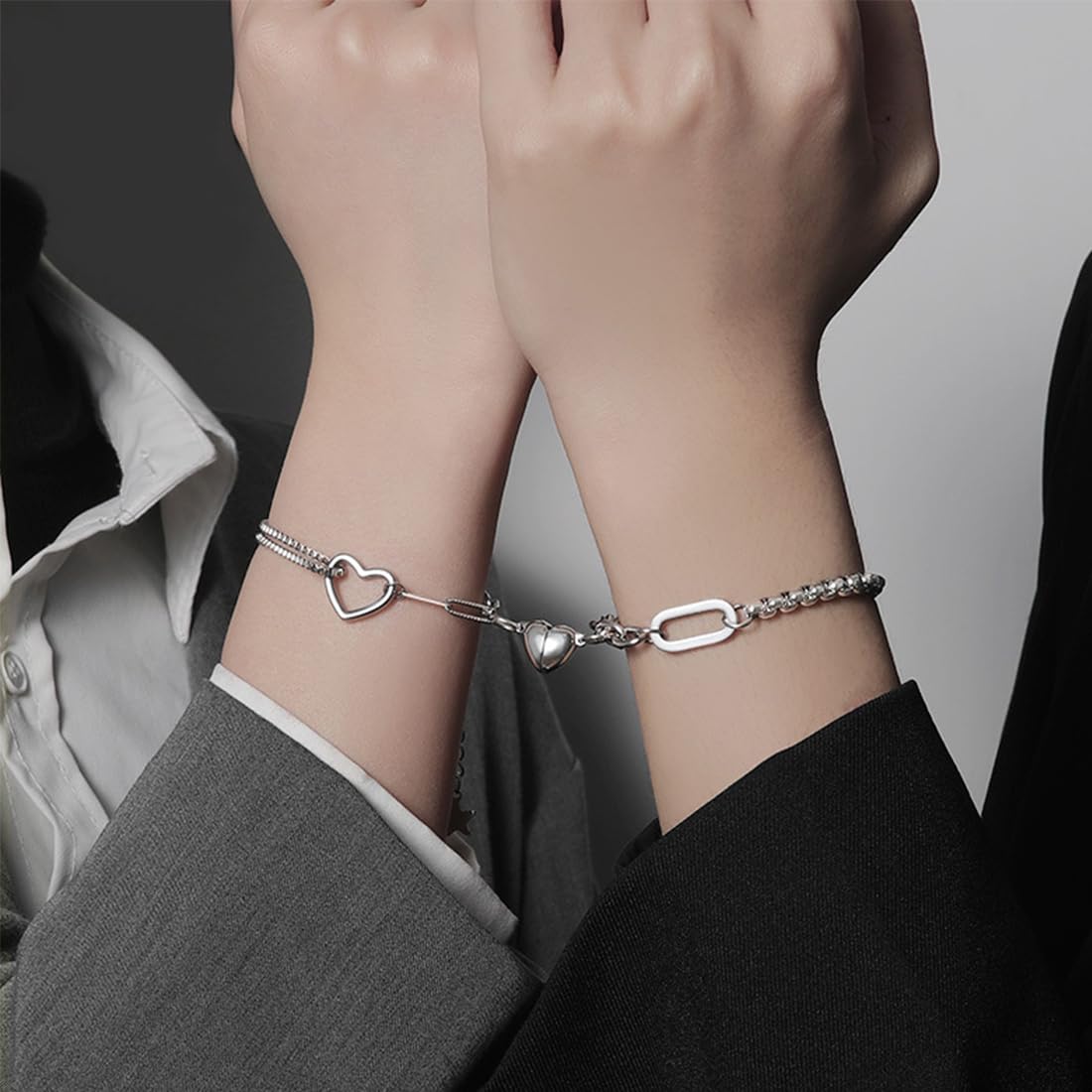 Braccialetti Magnetici Coppia - Acciaio Inox, Regolabili, Con Cuore Magnetico - Foto 3