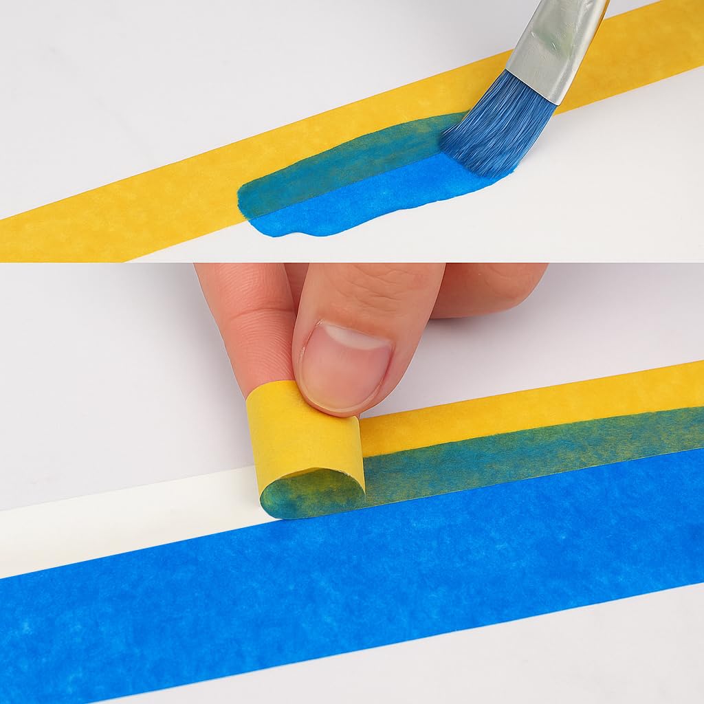Farbiges Abdeckband, farbiges Malerband für Kunst und Handwerk, Sprühmalerei, Abdecken und Schutz, Kunstbedarf für Kinder, 6 Rollen, 5,1 cm x 27,7 m, insgesamt 180 Meter (gelb)