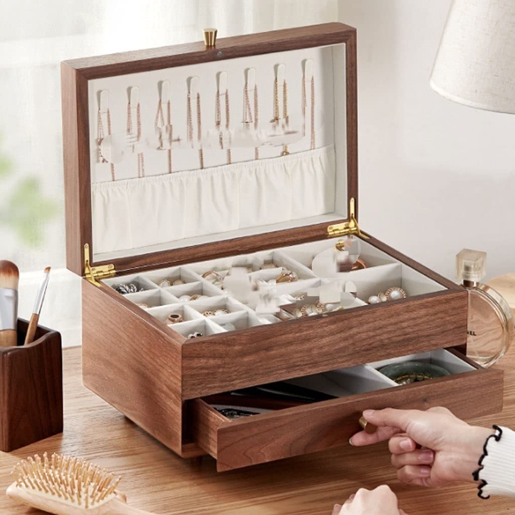 XBTGS Uhrenbox, Uhren-Organizer, Schublade, Massivholz, Aufbewahrungsbox, Ohrringe, Halsketten, Uhren-Aufbewahrungsboxen, Uhren-Aufbewahrungsbox, A-Doppellagige Schmuckschatulle, A-Doppel
