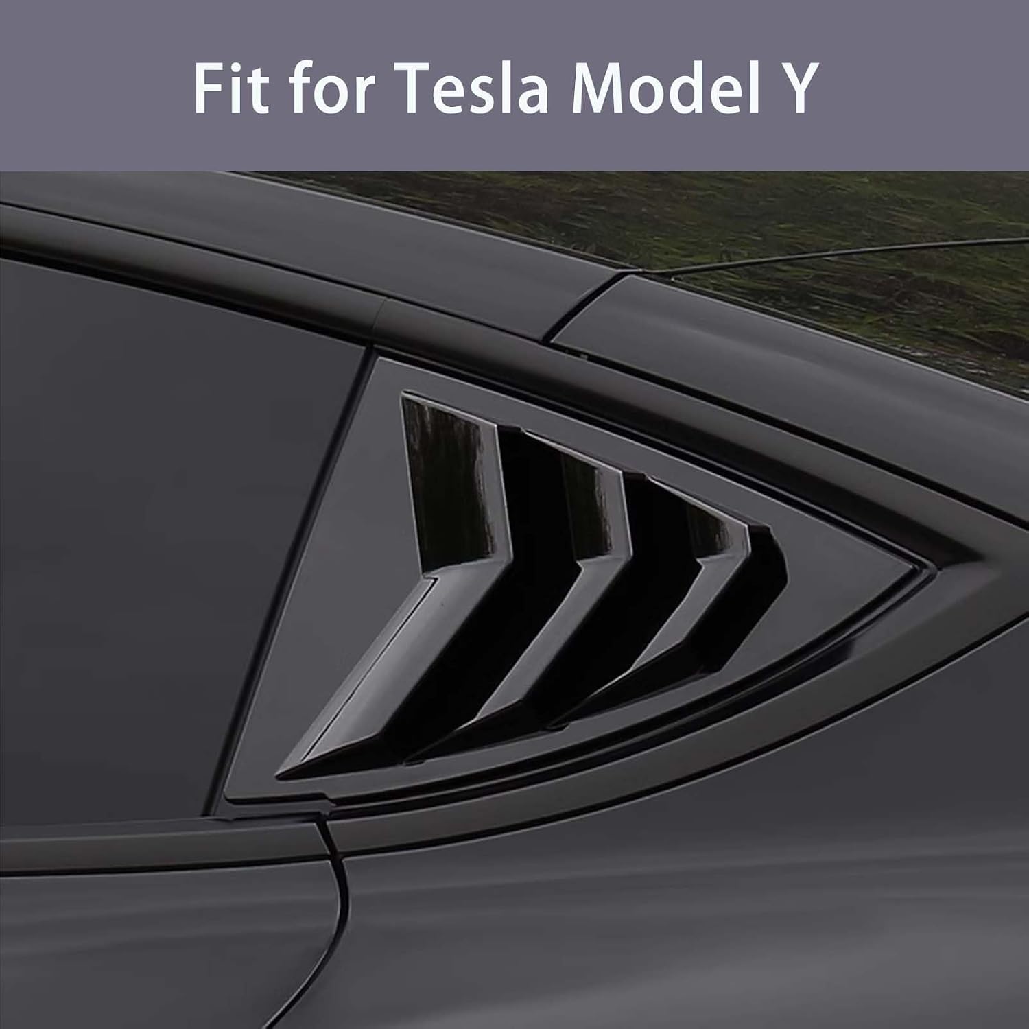Rear Side Window Cover Louver Sport Style Cool Exterior Decoration，Fit for Tesla Model Y 2019-2025 Accessories， Scratch-Proof Side Window Cover, (Bright Black)