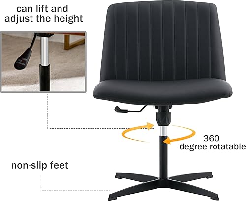 Miniatura 5 de Cómoda silla de escritorio de oficina en casa, moderna silla giratoria de alta calidad de material PU, silla giratoria ajustable de 360, sin ruedas,