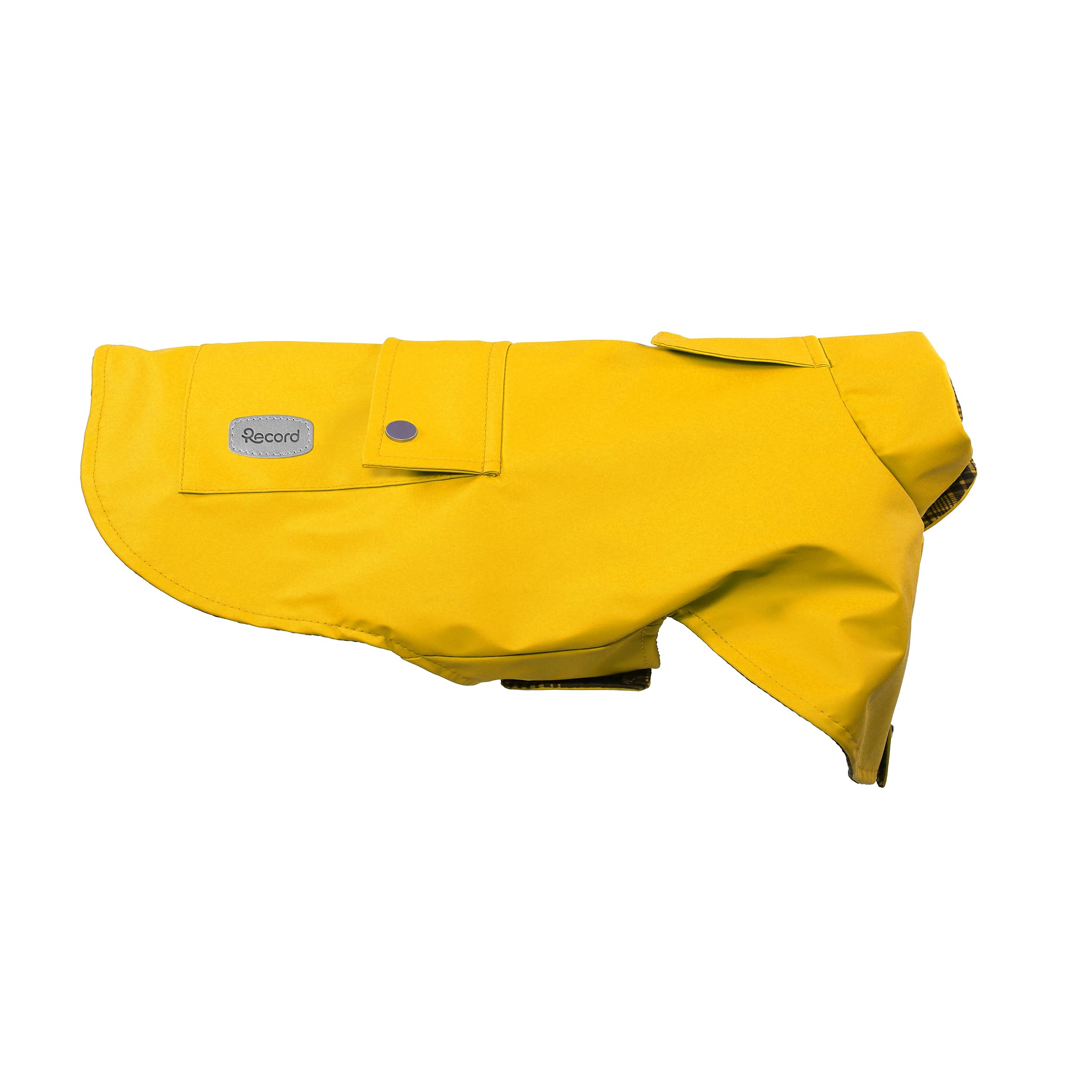 Record - Paddington Dog Raincoat - Faux Leather with Leash Hole - Adjustable Closure, Elastic Back Legs and Extra Neck Protection