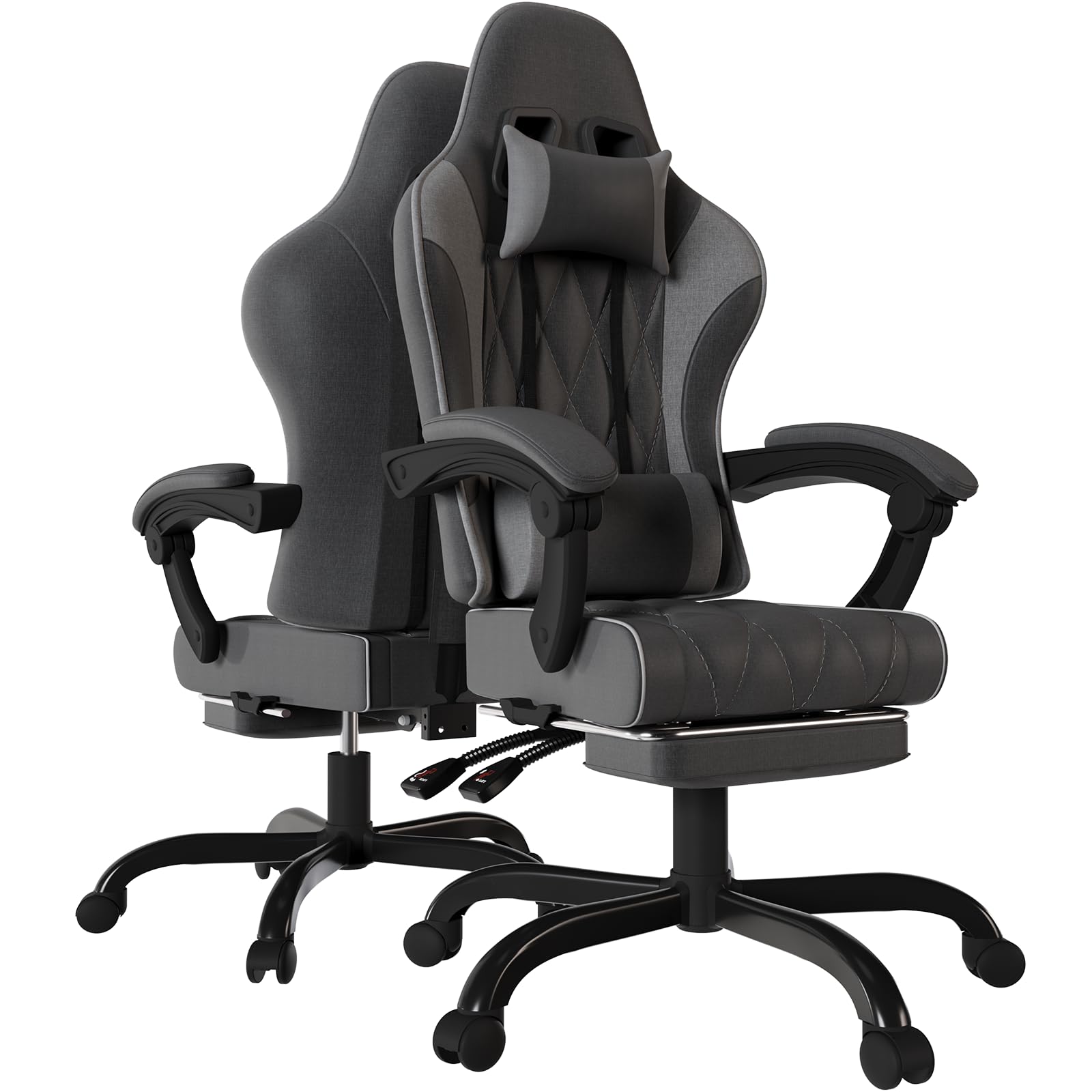 Silla Gaming de Tela, Sillas de Oficina Ergonómica con Masajeador, Cadeira Gamer con tapicería de muelles, con reposacabezas, reposapies, Ruedas, Regulable en Altura. Grigio Scuro
