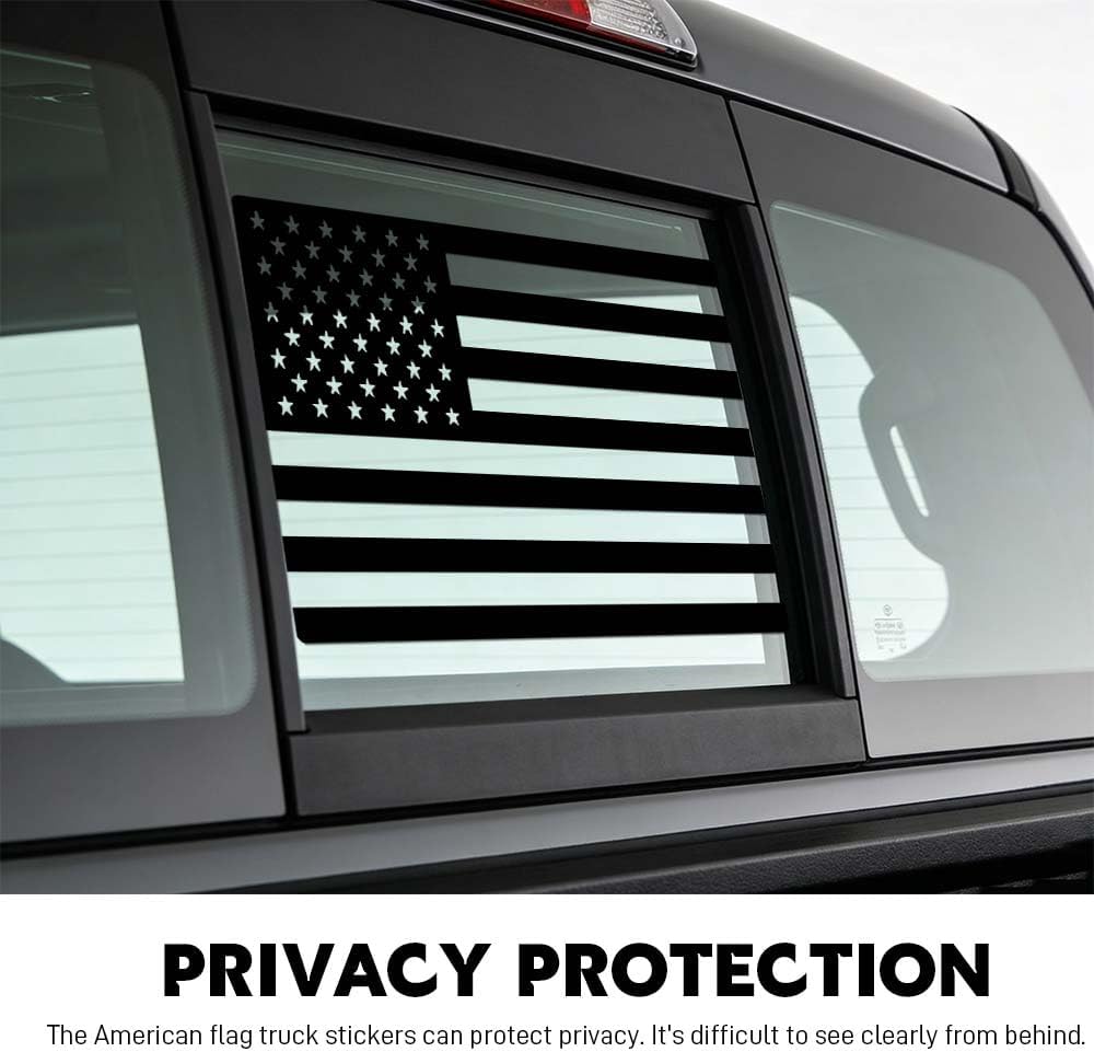 Rear Window American Flag Decal, American Flag Decals Stickers, Auto Accessories Back Center Sliding Window Glass USA Flag Vinyl Sticker for Dodge Ram 2009 to 2024 2025 2026 (Black)