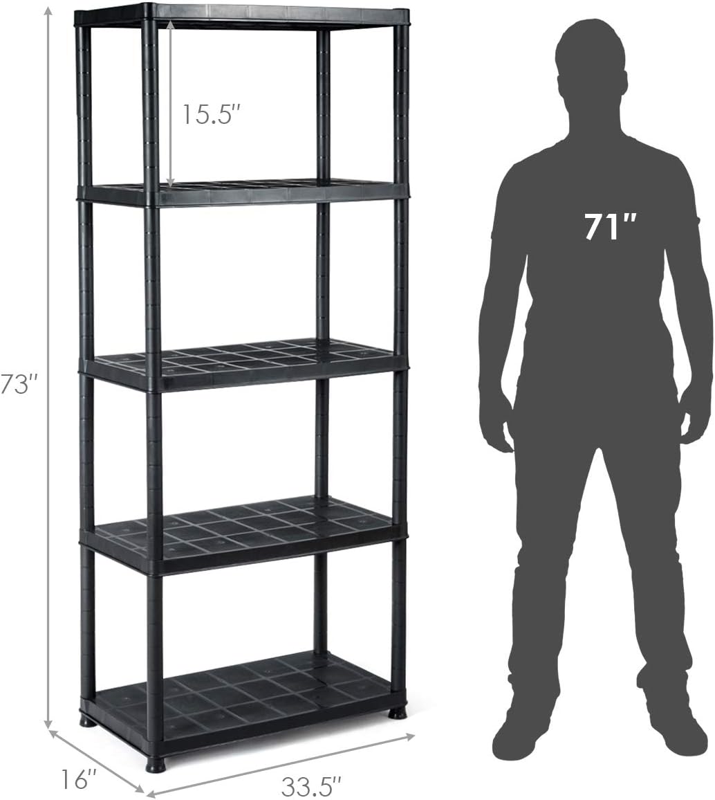 Giantex 5-Tier Ventilated Shelving Storage Rack,Free Standing Multi-Use Shelf Unit, No Tools Required, 33.5“L X 16”W X 73“H