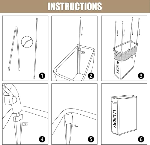 Miniatura 6 de Cesta de ropa sucia con ruedas, cesta de ropa plegable, cesta de lavandería delgada, contenedores de almacenamiento plegables de esquina (beige)