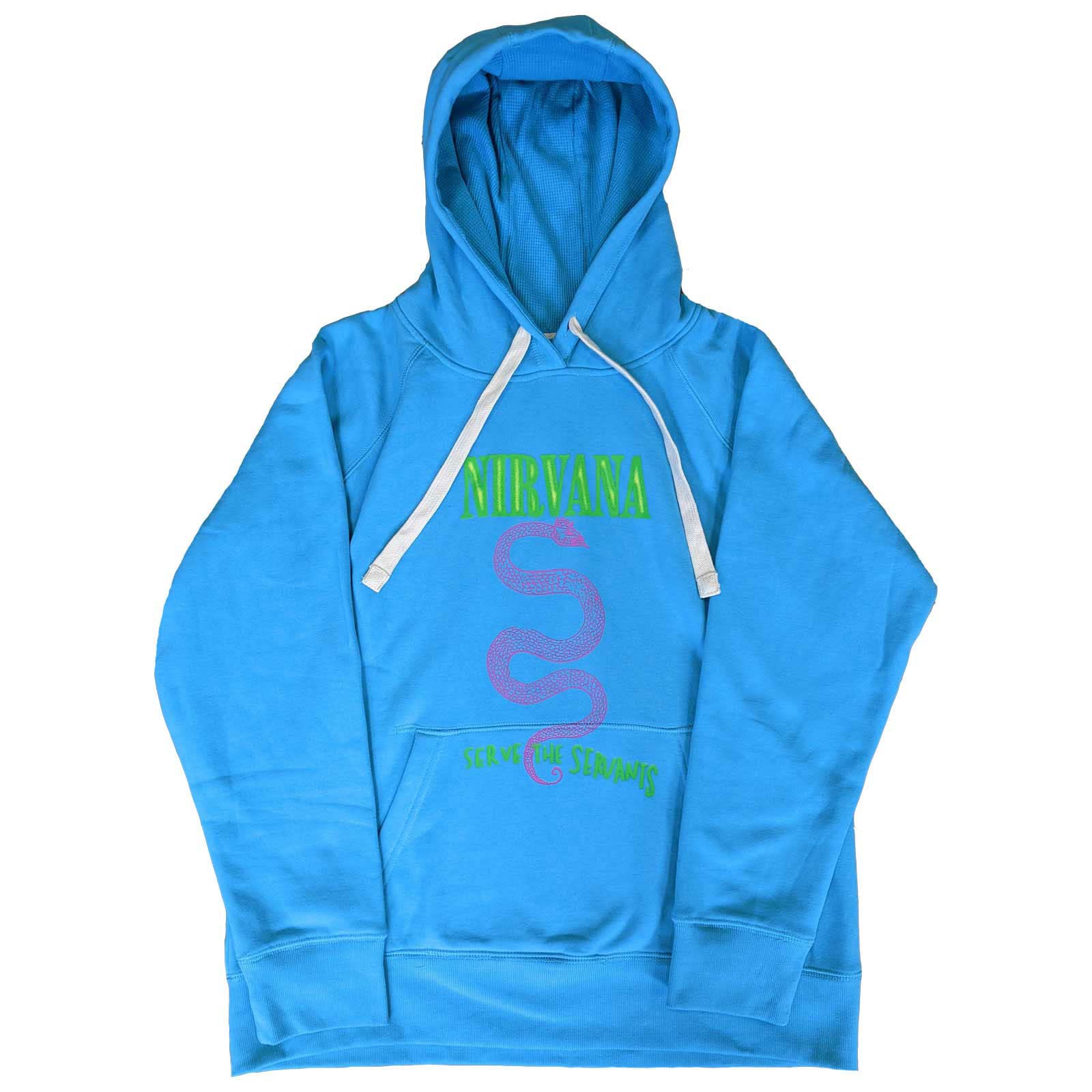 Nirvana Hoodie Serve The Servants Band Logo Official Unisex Blue Pullover L