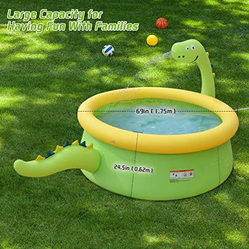 Inflatable dinosaur splashing kiddie pool Baby blow up water pool for kids adult 175 X 62cm paddling swimming pool with sprinkler for Outdoor Garden Backyard Summer Water Party