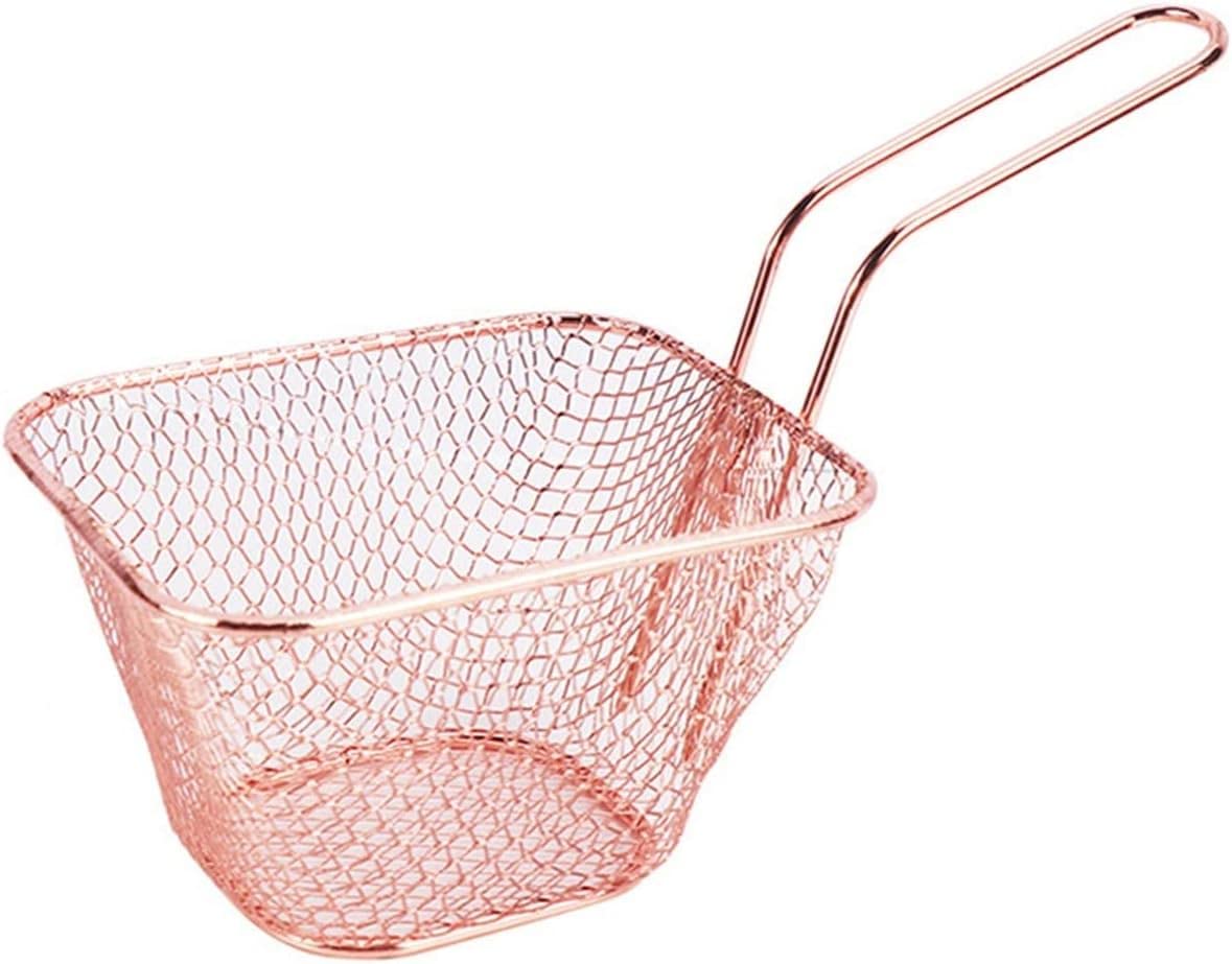 Fried basket, Stainless Steel Large French Fries Food Strainer Basket(Pink)