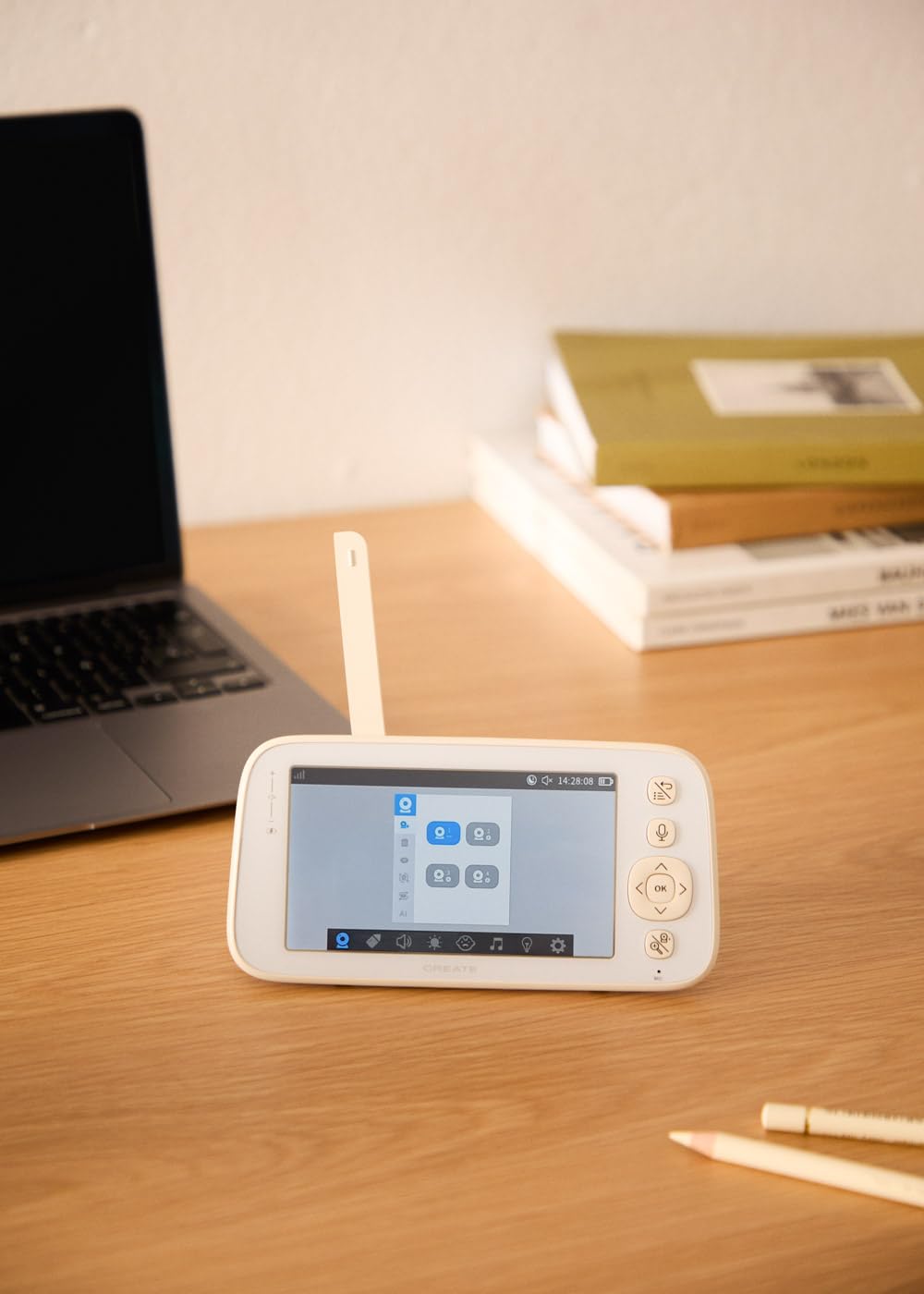 CREATE / Baby CAM Connect Pro/Babyphone caméra avec WiFi Blanc cassé/Audio bidirectionnel, vidéo Haute qualité, Vision Nocturne, caméra pivotante, 7 chansons, 5 W