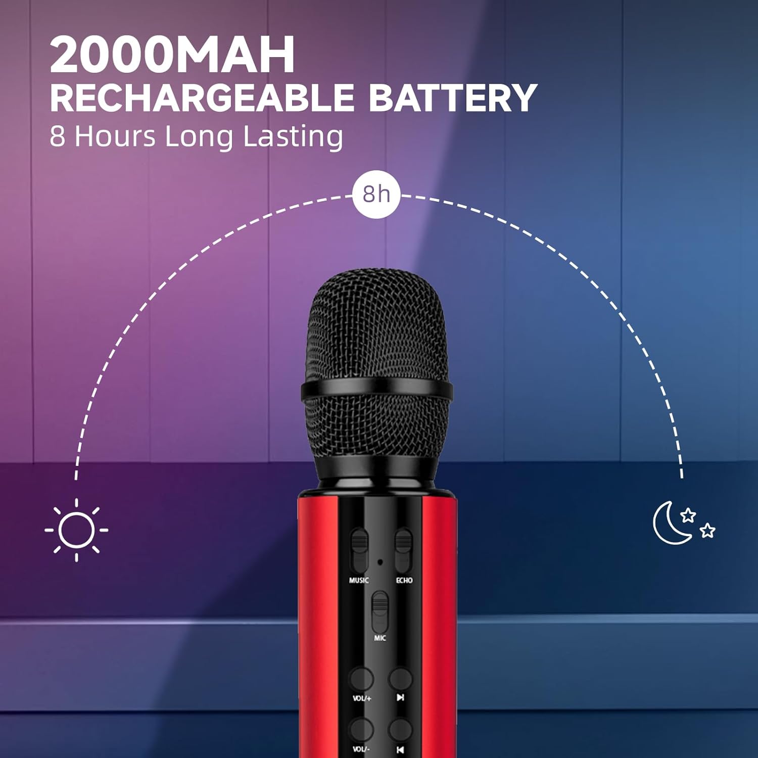 Bluetooth Wireless Karaoke Microphone, 4-in-1 Portable Handheld Mic with Built-in Sound Card for Home Parties,Travel,Music Recording,Car Singing (Red) - Image 3