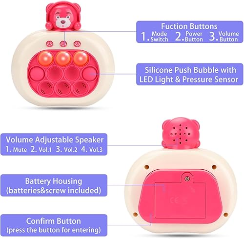Miniatura 3 de Hdcaravan Juego de mano con luz para reventar, juego de empuje de velocidad rápida para niños de 3 a 12 años, versión oso, juguete para ansiedad