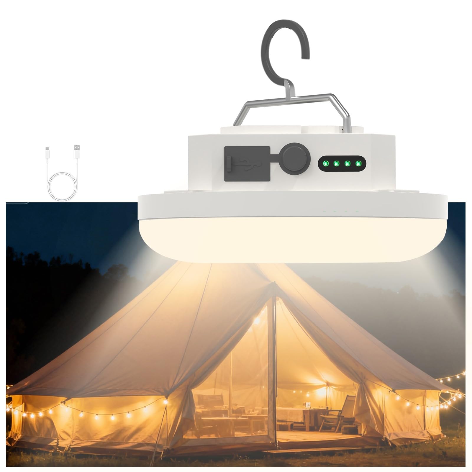 Lanterna da campeggio a LED ricaricabile di alta qualità, 4000 lumen, dimmerabile continuamente, ricarica bidirezionale USB-C, base magnetica e impermeabilità IPX5, perfetta per campeggio