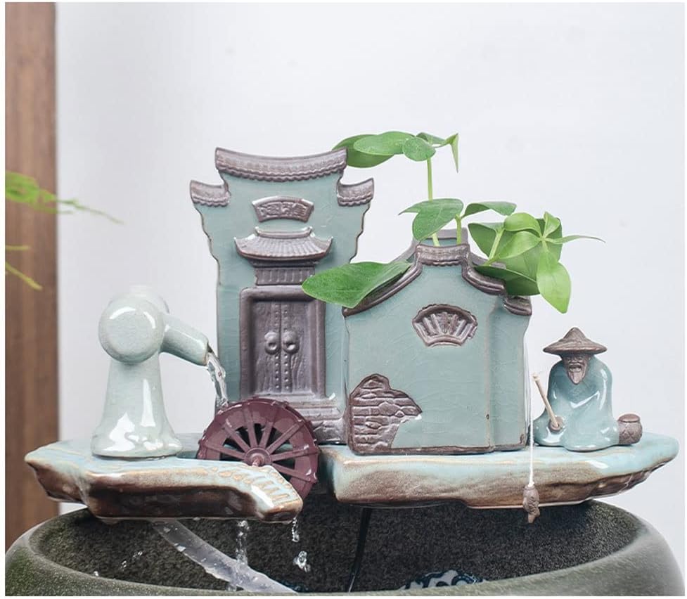 Fish Bowl Vase Chinese Style Ceramic Goldfish Bowl Home Circulation Flow Water Fountain Small Fish Bowl Office Living Room Ornamental Fish Culture Tank Small Fish Tank Starter Kit ( Color : B , Size :