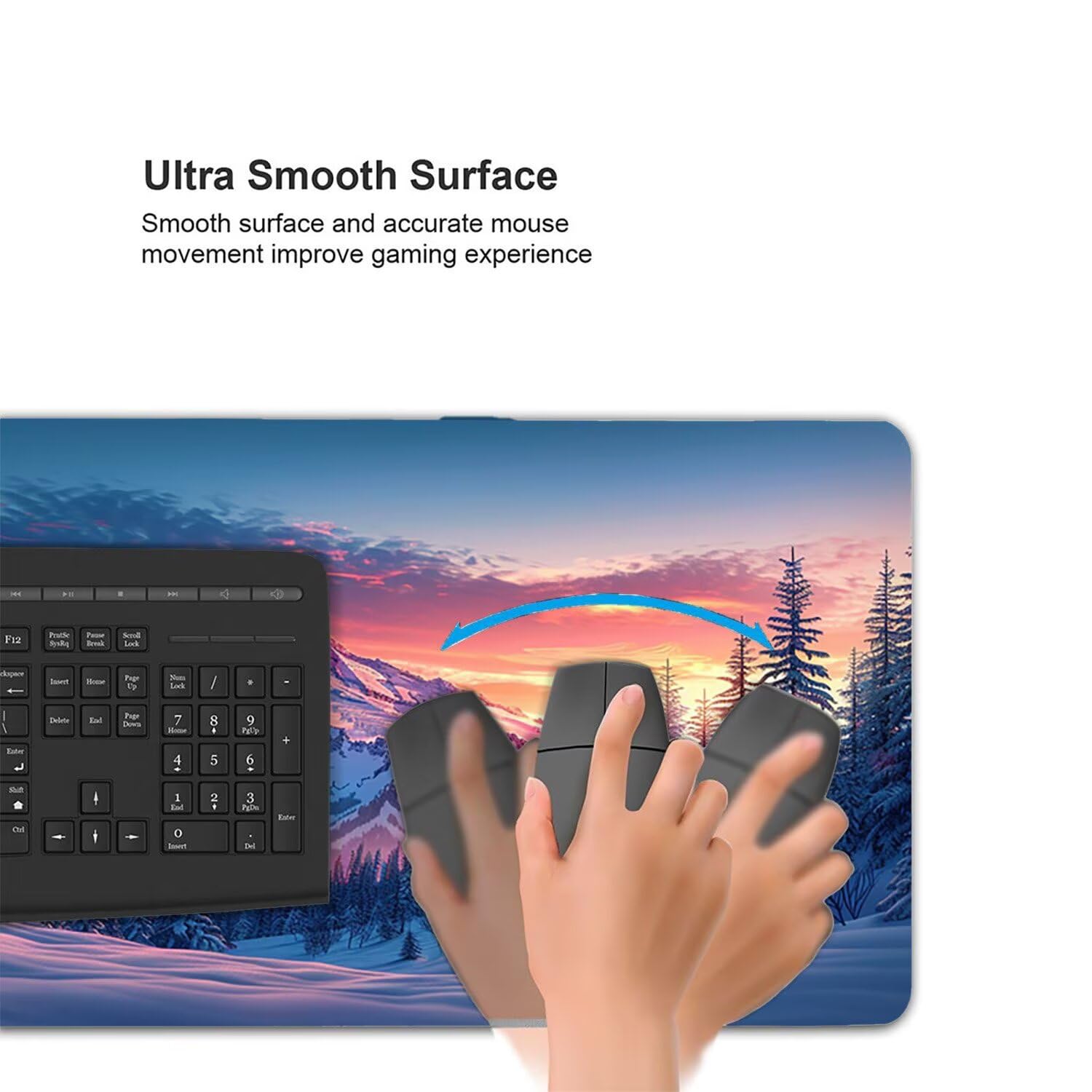 Podkładka pod mysz do gier XXL Mousepad 1000 x 500 mm, duża podkładka pod biurko z antypoślizgową gumową podstawą dla graczy, poprawia precyzję i szybkość (śnieżna góra) X-933