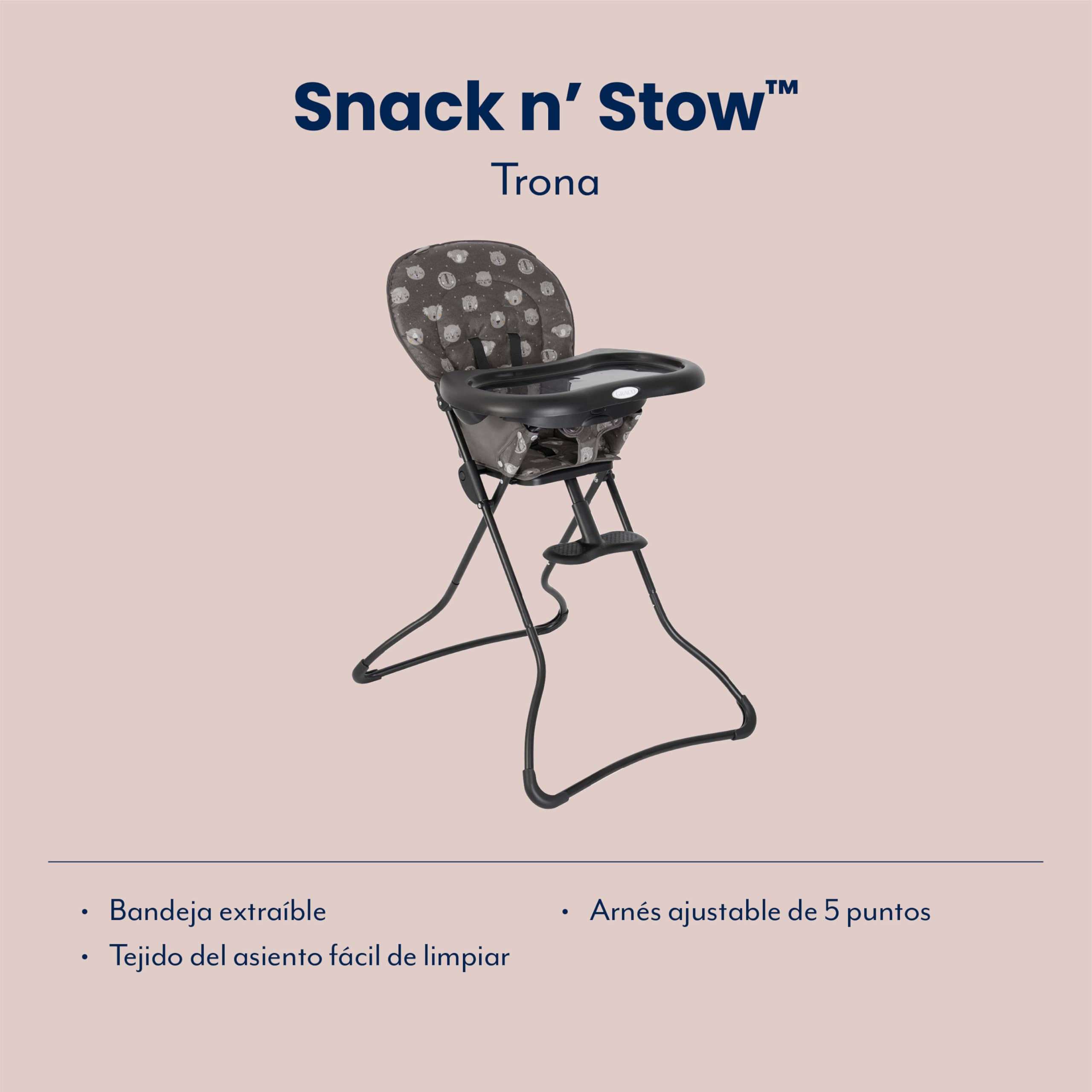 Graco - Snack N' Stow Seggiolone pappa - leggero, pieghevole e compatto, da circa 6 mesi a 3 anni (max. 15 kg), fantasia Sleepy Head