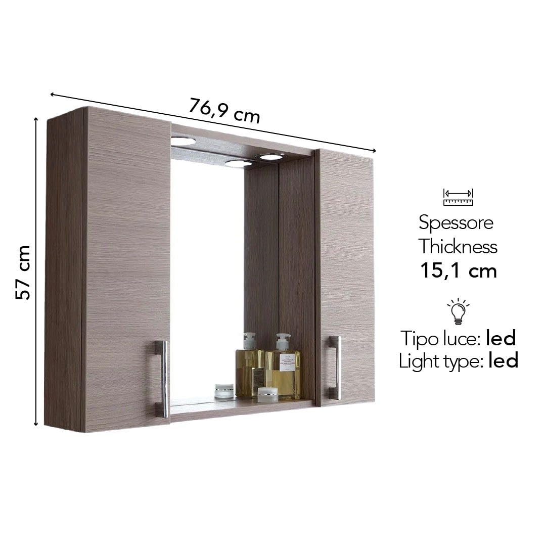 Kiamami Valentina - Specchio Bagno Contenitore 77Cm 2 Pensili Rovere Fumo