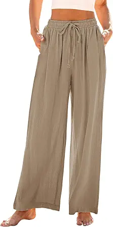 Grapent Wide Leg Linen Pants for Women, High Waist, Flowy Casual Drawstring Palazzo Trousers