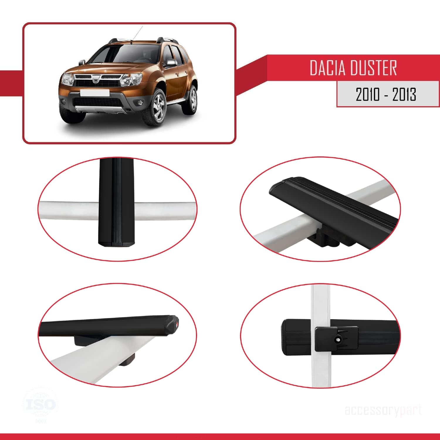 Kompatybilny z Dacia Duster (HS) Pre-Facelift 2010-2013 BASIC Model Aluminiowy bagażnik dachowy 3 poprzeczki, czarne