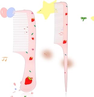 LLOUSSAK Pink Baby Comb Set: Cute Fine Tooth Toddler Comb & Rat Tail Comb, Anti-Static Strawberry Design for Baby Girl Wet Dry Hair (2PCS)