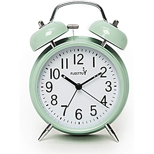 {Loud Alarm for Deep Sleepers) 4'' Twin Bell Alarm Clock with Backlight for Bedroom and Home Decoration(Green)