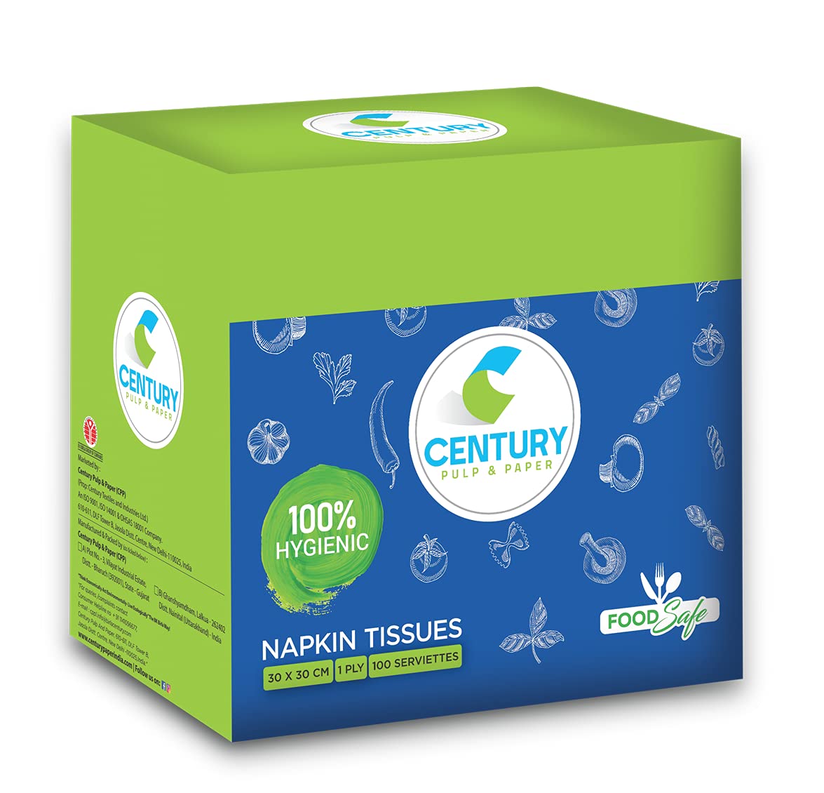 Century Paper Napkins Food Safe | Made up of 100% Virgin Pulp, OBA-Free, FDA Certified and 100% Hygienic (30X30 cm, 1 Ply, Pack of 4, 400 Pulls) (B09FXH4RH8) Amazon Price History, Amazon Price Tracker